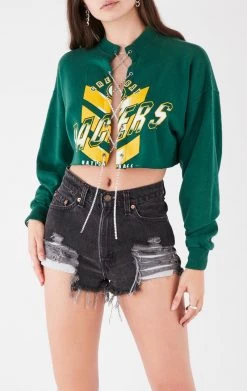 FURST OF A KIND VINTAGE CHAIN LACE UP CROP SWEATSHIRT