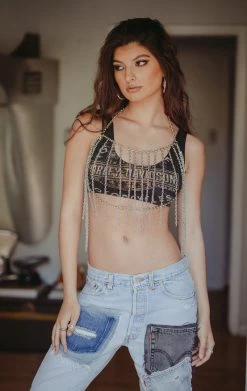 FURST OF A KIND VINTAGE CROPPED TANK WITH BODY CHAIN FESTIVAL
