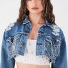 FURST OF A KIND VINTAGE CHAIN AND PIN CROPPED DENIM JACKET