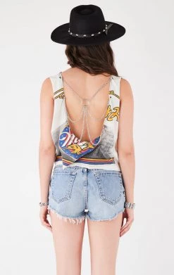 FURST OF A KIND VINTAGE CHAIN OVERLAY CUTOUT BACK SLEEVELESS TEE FESTIVAL