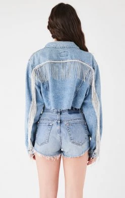 FURST OF A KIND VINTAGE RHINESTONE FRINGE POCKET & BACK DENIM JACKET FESTIVAL