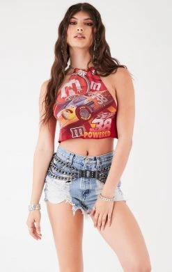 FURST OF A KIND VINTAGE HALTER NECK WATERFALL CHAIN BACK TOP