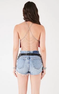 FURST OF A KIND VINTAGE HALTER NECK WATERFALL CHAIN BACK TOP