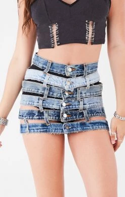 FURST OF A KIND VINTAGE MULTI WAISTBAND DENIM SKIRT FESTIVAL