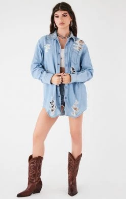 FURST OF A KIND VINTAGE STUD COLLAR SHREDDED CHAMBRAY