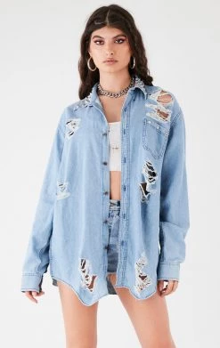 FURST OF A KIND VINTAGE STUD COLLAR SHREDDED CHAMBRAY