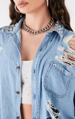 FURST OF A KIND VINTAGE STUD COLLAR SHREDDED CHAMBRAY