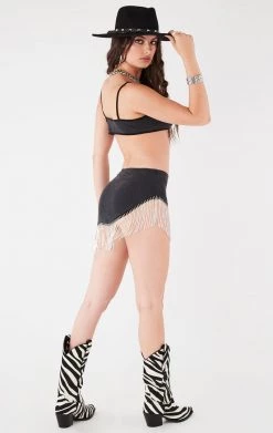 FURST OF A KIND VINTAGE RHINESTONE FRINGE BRA TOP AND SKIRT SET