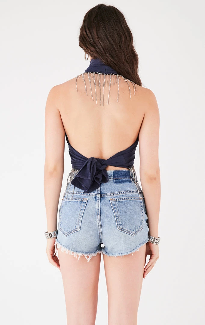 FURST OF A KIND VINTAGE RHINESTONE FRINGE HALTER WRAP TOP 5 FURST OF A KIND VINTAGE RHINESTONE FRINGE HALTER WRAP TOP