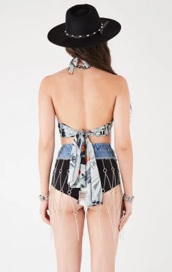 FURST OF A KIND FESTIVAL VINTAGE HAWAIIAN TIE NECK WRAP TOP