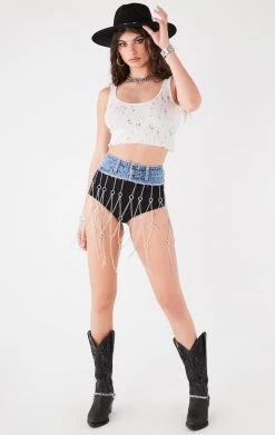 FURST OF A KIND FESTIVAL VINTAGE DENIM WAISTBAND CHAIN SKIRT