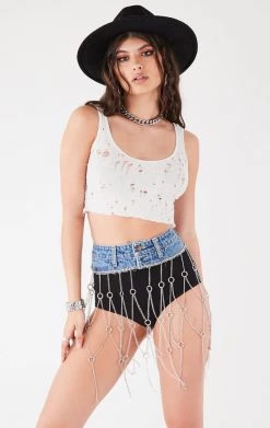 FURST OF A KIND FESTIVAL VINTAGE DENIM WAISTBAND CHAIN SKIRT