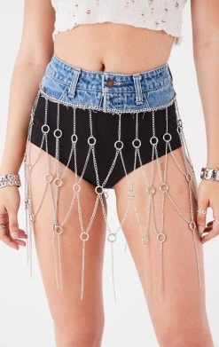 FURST OF A KIND FESTIVAL VINTAGE DENIM WAISTBAND CHAIN SKIRT