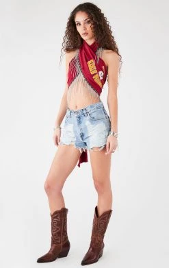 FURST OF A KIND VINTAGE RHINESTONE FRINGE HALTER WRAP TOP FESTIVAL