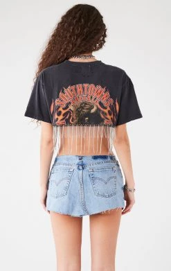 FURST OF A KIND VINTAGE RHINESTONE FRINGE CROP TEE