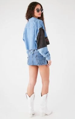 FURST OF A KIND FESTIVAL VINTAGE PATCHWORK CROPPED CHAMBRAY