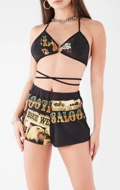 FURST OF A KIND FESTIVAL VINTAGE BRA WRAP TOP AND SHORT SET