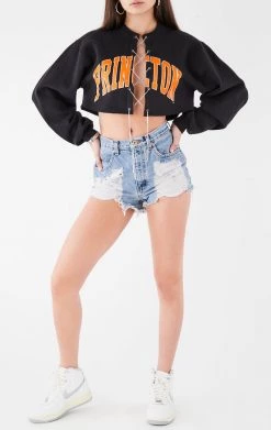 FURST OF A KIND VINTAGE CHAIN LACE UP CROP SWEATSHIRT VINTAGE CHAINS