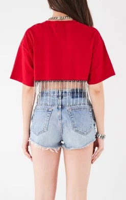 FURST OF A KIND VINTAGE RHINESTONE FRINGE CROP TEE