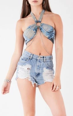 FURST OF A KIND VINTAGE HAWAIIAN TIE NECK CHAIN BRA TOP FESTIVAL