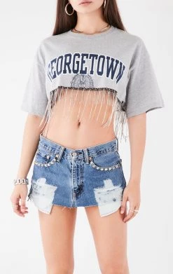 FURST OF A KIND VINTAGE RHINESTONE FRINGE CROP TEE