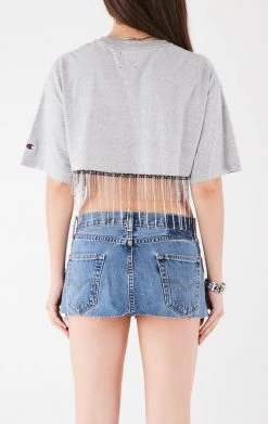 FURST OF A KIND VINTAGE RHINESTONE FRINGE CROP TEE