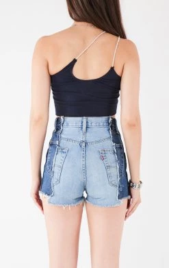 FURST OF A KIND VINTAGE CHAINS VINTAGE ONE SHOULDER DOUBLE RHINESTONE STRAP TANK