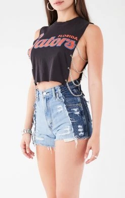 FURST OF A KIND VINTAGE CHAINS VINTAGE CHAIN SIDE SLEEVELESS CROPPED TEE