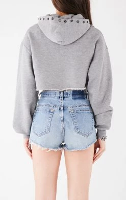 FURST OF A KIND VINTAGE RIPPED STUDDED HOOD CROPPED HOODIE