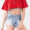 FURST OF A KIND VINTAGE RHINESTONE FRINGE CROP TEE