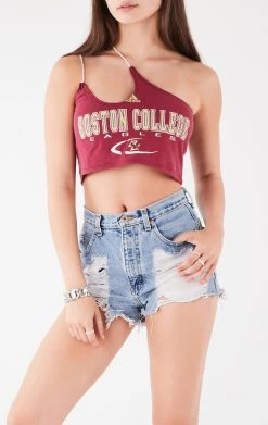 FURST OF A KIND VINTAGE ONE SHOULDER DOUBLE RHINESTONE STRAP TANK