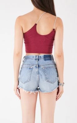 FURST OF A KIND VINTAGE ONE SHOULDER DOUBLE RHINESTONE STRAP TANK