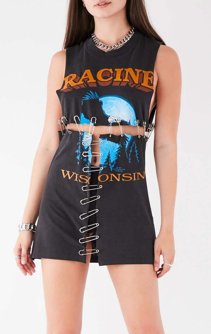 FURST OF A KIND VINTAGE SAFETY PIN LADDER FRONT SLEEVELESS TEE VINTAGE PINS 3 FURST OF A KIND VINTAGE SAFETY PIN LADDER FRONT SLEEVELESS TEE VINTAGE PINS