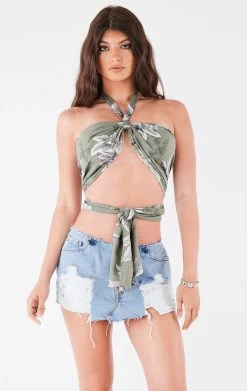 FURST OF A KIND VINTAGE HAWAIIAN TIE NECK WRAP TOP FESTIVAL