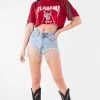 FURST OF A KIND VINTAGE RHINESTONE FRINGE SLEEVE CROP TEE