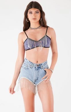 FURST OF A KIND FESTIVAL VINTAGE RHINESTONE FRINGE BRA TOP