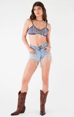 FURST OF A KIND FESTIVAL VINTAGE RHINESTONE FRINGE BRA TOP