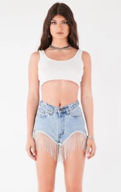 FURST OF A KIND VINTAGE RHINESTONE FRINGE DENIM SHORTS 13 FURST OF A KIND VINTAGE RHINESTONE FRINGE DENIM SHORTS
