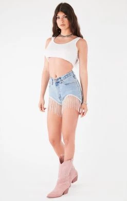 FURST OF A KIND VINTAGE RHINESTONE FRINGE DENIM SHORTS 14 FURST OF A KIND VINTAGE RHINESTONE FRINGE DENIM SHORTS