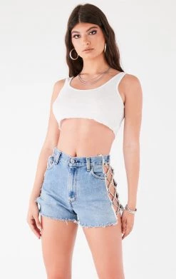 FURST OF A KIND VINTAGE CRISS CROSS SIDE CHAIN DENIM SHORTS FESTIVAL