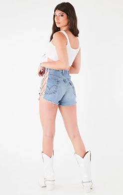 FURST OF A KIND VINTAGE CRISS CROSS SIDE CHAIN DENIM SHORTS FESTIVAL