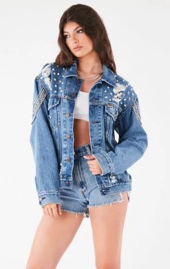 FURST OF A KIND VINTAGE DRAPE CHAIN STUDDED DENIM JACKET FESTIVAL