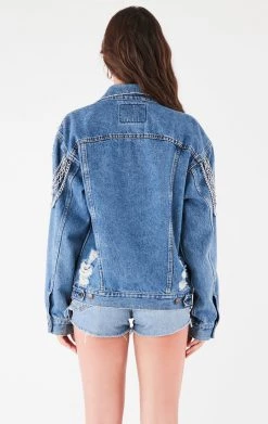 FURST OF A KIND VINTAGE DRAPE CHAIN STUDDED DENIM JACKET FESTIVAL