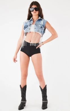 FURST OF A KIND VINTAGE RHINESTONE FRINGE DENIM VEST 10 FURST OF A KIND VINTAGE RHINESTONE FRINGE DENIM VEST