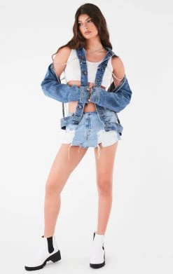 FURST OF A KIND FESTIVAL VINTAGE CUTOUT CHAIN DENIM JACKET