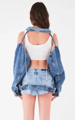 FURST OF A KIND FESTIVAL VINTAGE CUTOUT CHAIN DENIM JACKET