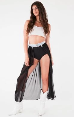 FURST OF A KIND FESTIVAL VINTAGE DENIM WAISTBAND SHEER MAXI WRAP