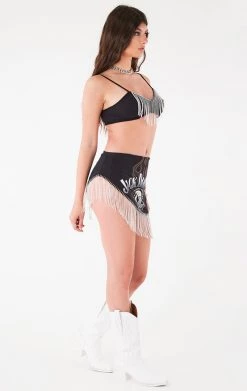 FURST OF A KIND VINTAGE RHINESTONE FRINGE BRA TOP AND SKIRT SET