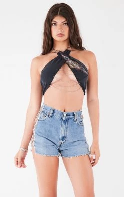 FURST OF A KIND VINTAGE CHAIN NECK WRAP TOP WITH DRAPE CHAIN