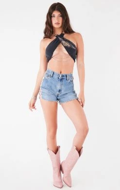 FURST OF A KIND VINTAGE CHAIN NECK WRAP TOP WITH DRAPE CHAIN